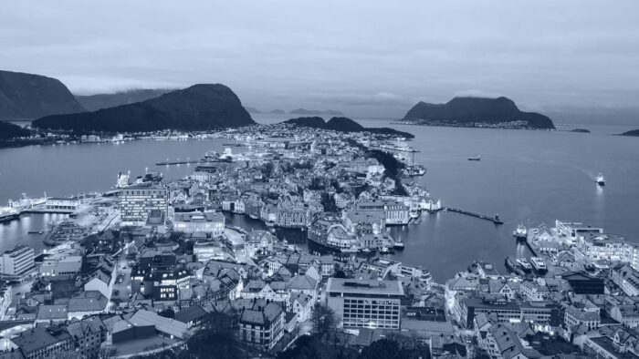 View of a coastal town in Norway